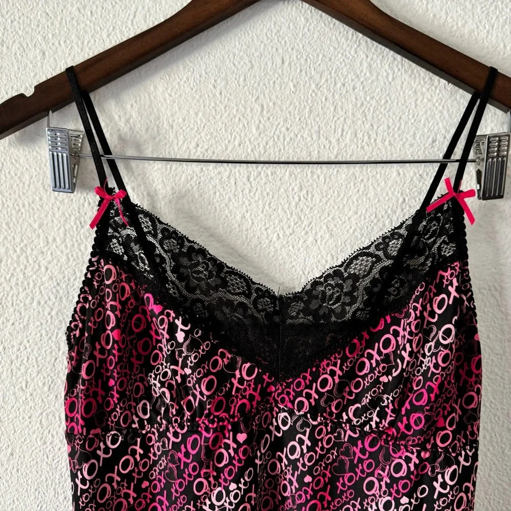 XOXO Black Hearts Nightie Dress Lace Nightgown  Size 6/Medium Feminine - Picture 2 of 8